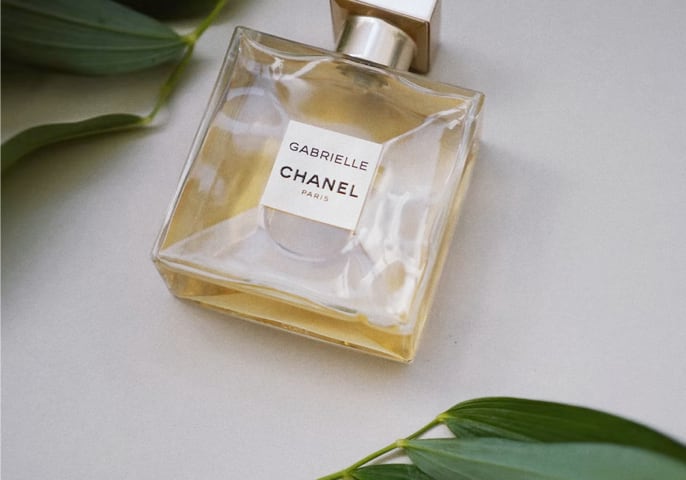 the glass bottle of the Gabrielle Chanel perfume